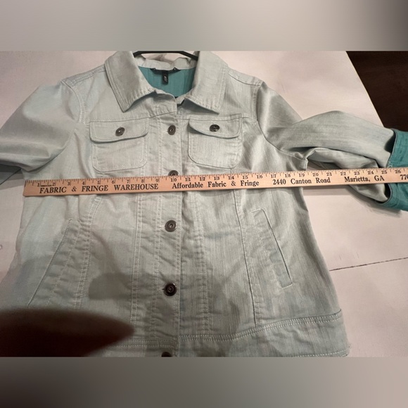 BACCINI DENIM LT GREEN JACKET SIZE PETITE LARGE - Picture 3 of 8